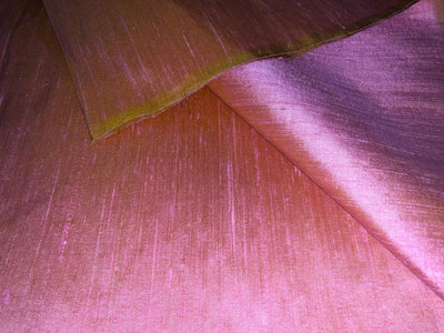 100% PURE SILK DUPIONI FABRIC PINK X GOLD colour 44&quot; wide WITH SLUBS*MM31[3]