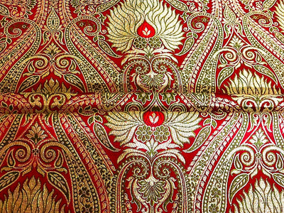 Brocade Heavy KING KHAB  Fabric  WITH METALIC GOLD  JACQUARD available in 2 colors blood red and bottle green black  BRO983