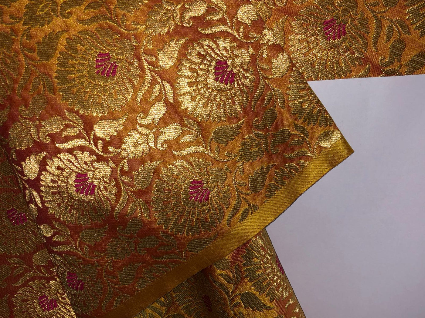 Brocade Fabric MANGO with floral Jacquard x metallic gold  Color 44" WIDE BRO979[2]