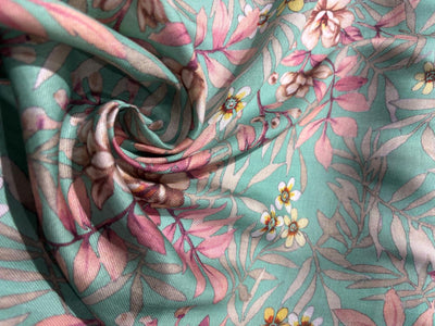 Viscose TWILL Digital Floral Print 41&quot; wide available in 2 colors dusty rose and sea foam