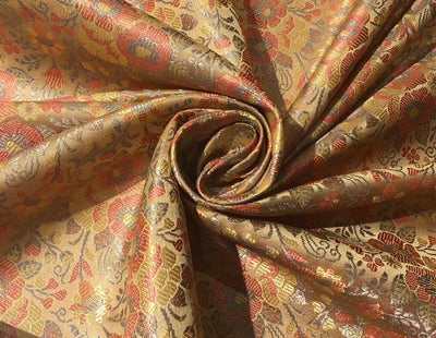 Silk Brocade  fabric~  44" wide FLORAL  jacquard available in 3 colors light olive ,mango and nude beige