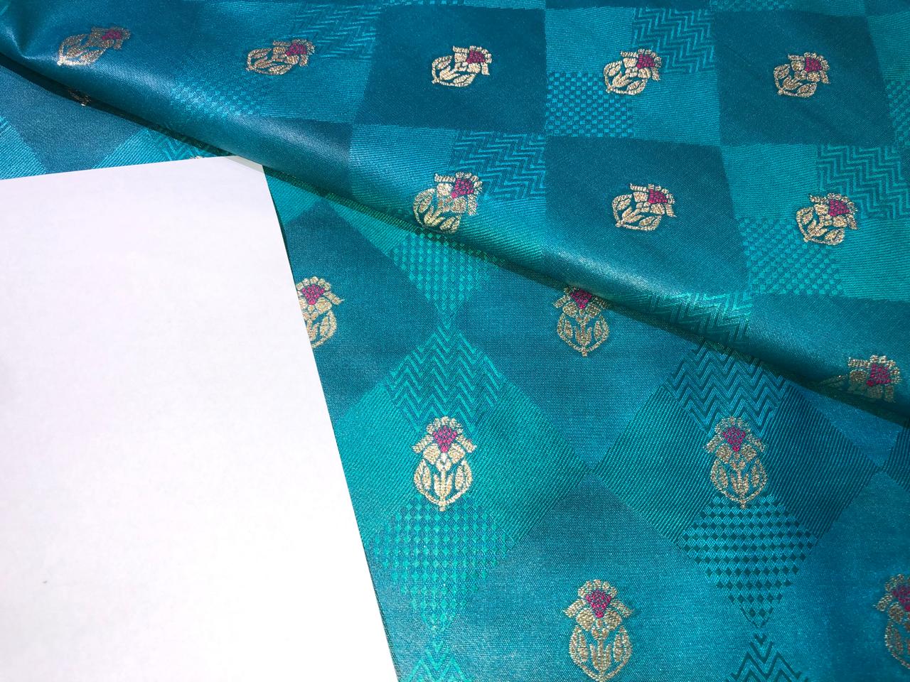 Silk Brocade  fabric~ satin 44" wide   jacquard BRO1003 available in 4 colors teal,pink,red and burgandy brown