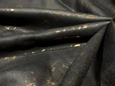 100% HEMP BLACK  color fabric with gold foil print 58" wide [16105]