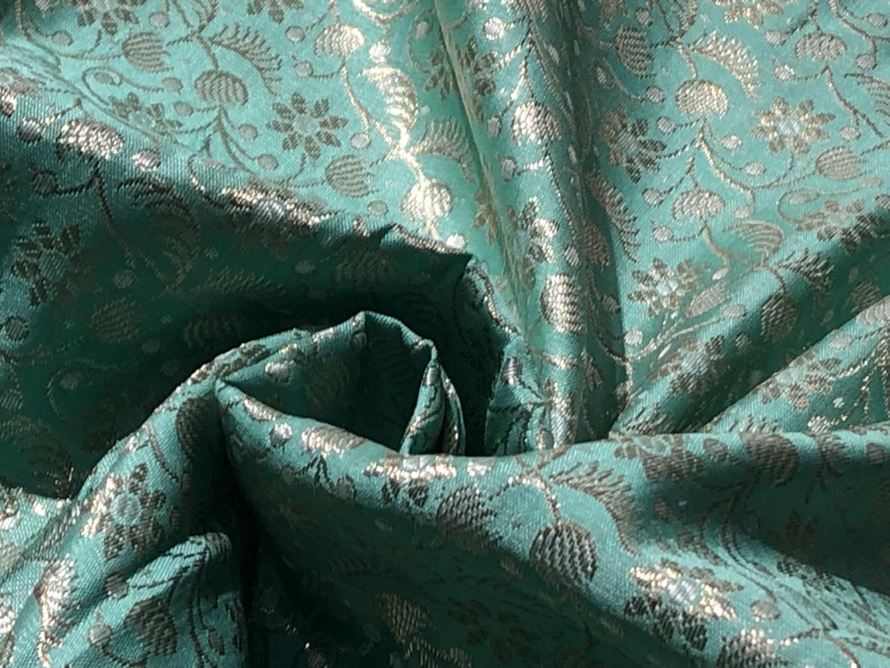 Brocade fabric mint  x metallic gold color 44" wide BRO759[7]