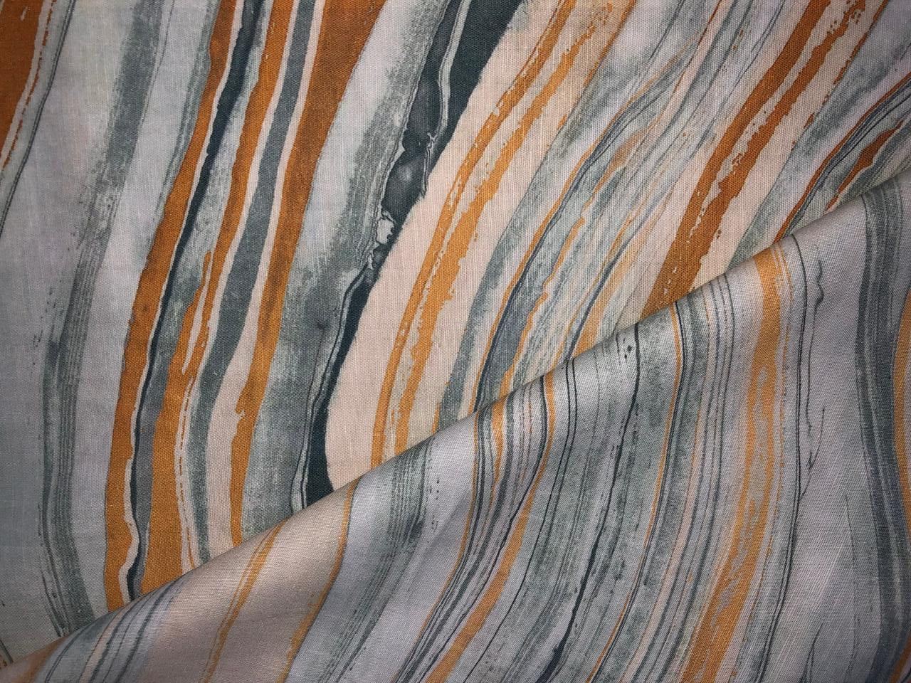 100% linen  digital print fabric 44" wide available in 2 STYLES multi color stripes and waves yellow ,sea green [15974/15975]