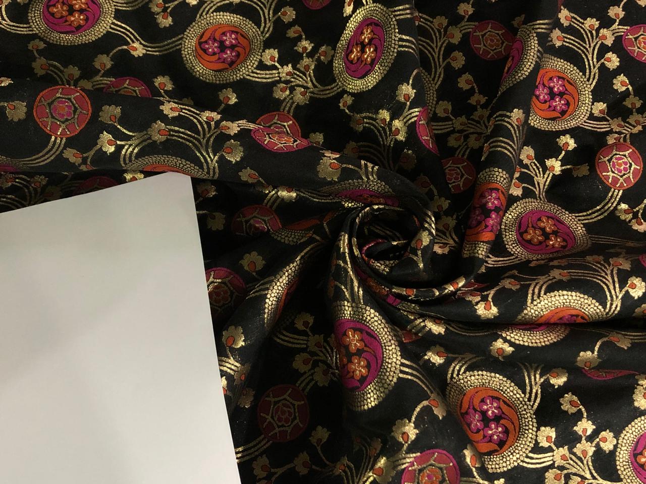 Silk Brocade Fabric metallic gold jacquard  44" wide BRO953 available in 2 colors BLACK AND PASTEL GREEN