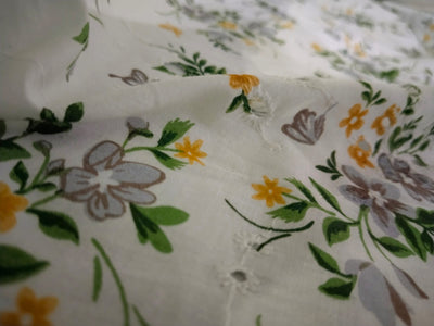 100% Cotton printed and chikan embroidery  fabric  58 inches wide 147 cms.available in 3 colors