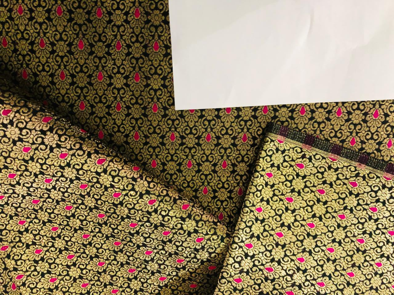 Silk Brocade fabric with metallic gold jacquard 44" wide available in 3 colors green ,red and black BRO945