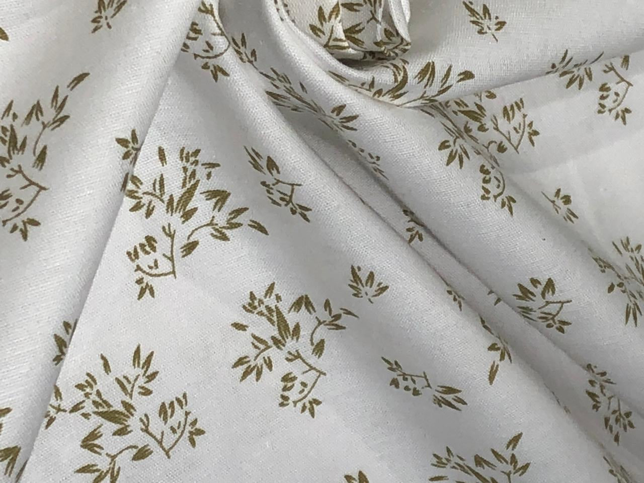 COTTON HEMP PRINT WHITE WITH GOLD LEAF MOTIF [16272]