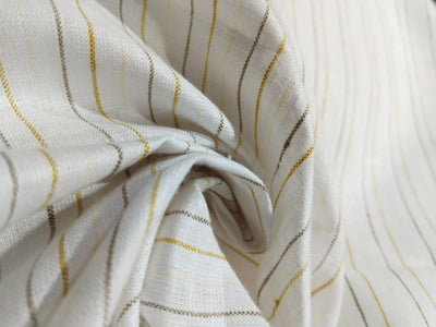 100% Linen stripe 60's Lea Fabric 58" wide available in two colors blue/ white and ivory ,yellow and brown .