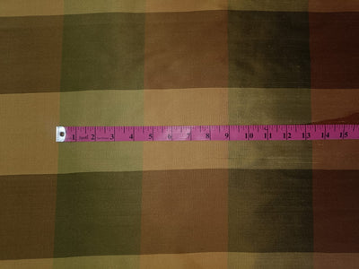 SILK Dupioni FABRIC Shades of Green &amp; Brown Colour plaids DUPC28[2]