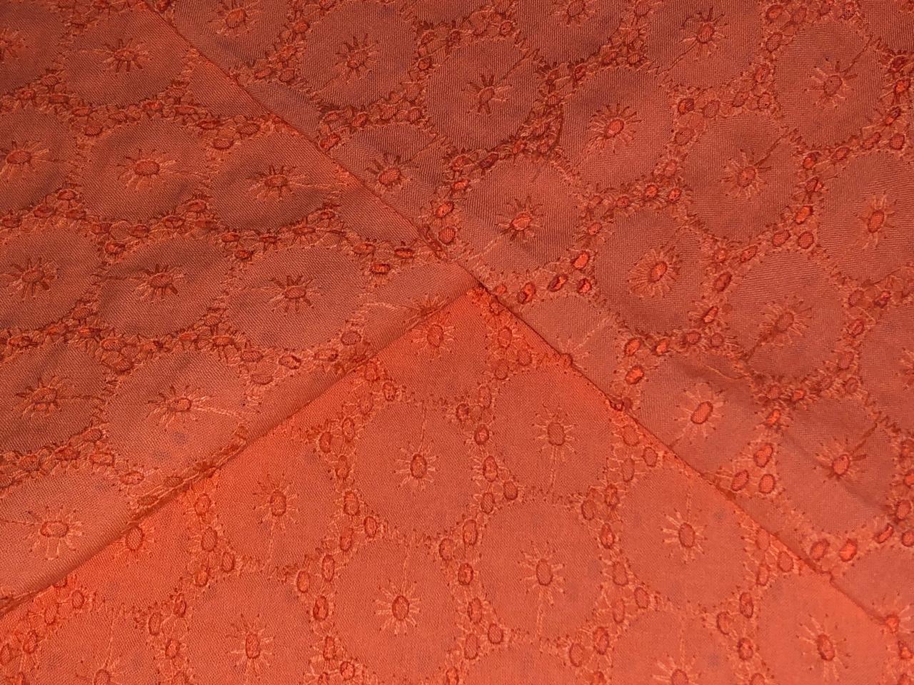 100 % Cotton Eyelet Embroidered Fabric 44" wide available in four colors mustard, beige, orange and bright pink