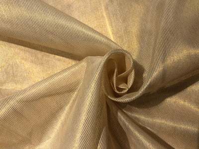 Silk Cotton Chanderi Fabric Natural ivory x metallic gold stripes 44&quot; wide [16563]