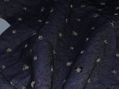 100% Cotton Denim Fabric 58" wide WITH SILVER SEQUENCE  available in 2 designs floral [DENIM BLUE AND BLACK] and squares