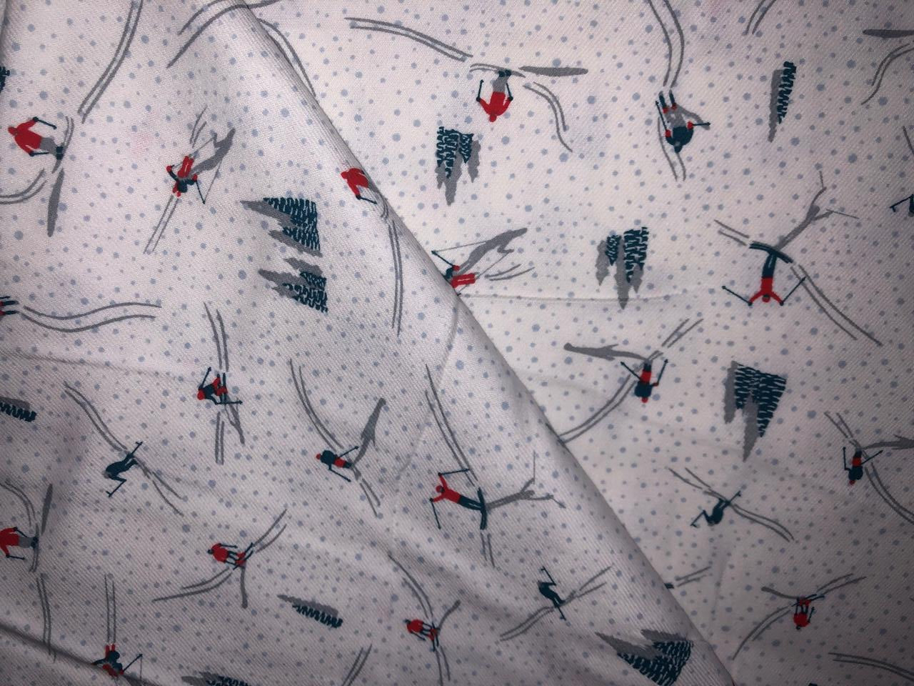 100% Cotton flannel Print 58"wide available in 3 prints penguin, snowmen and skiing on ice