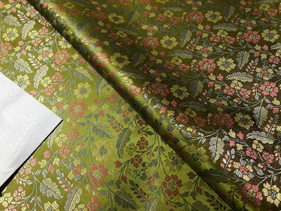 Silk Brocade  fabric~  44" wide FLORAL  jacquard available in 3 colors light olive ,mango and nude beige