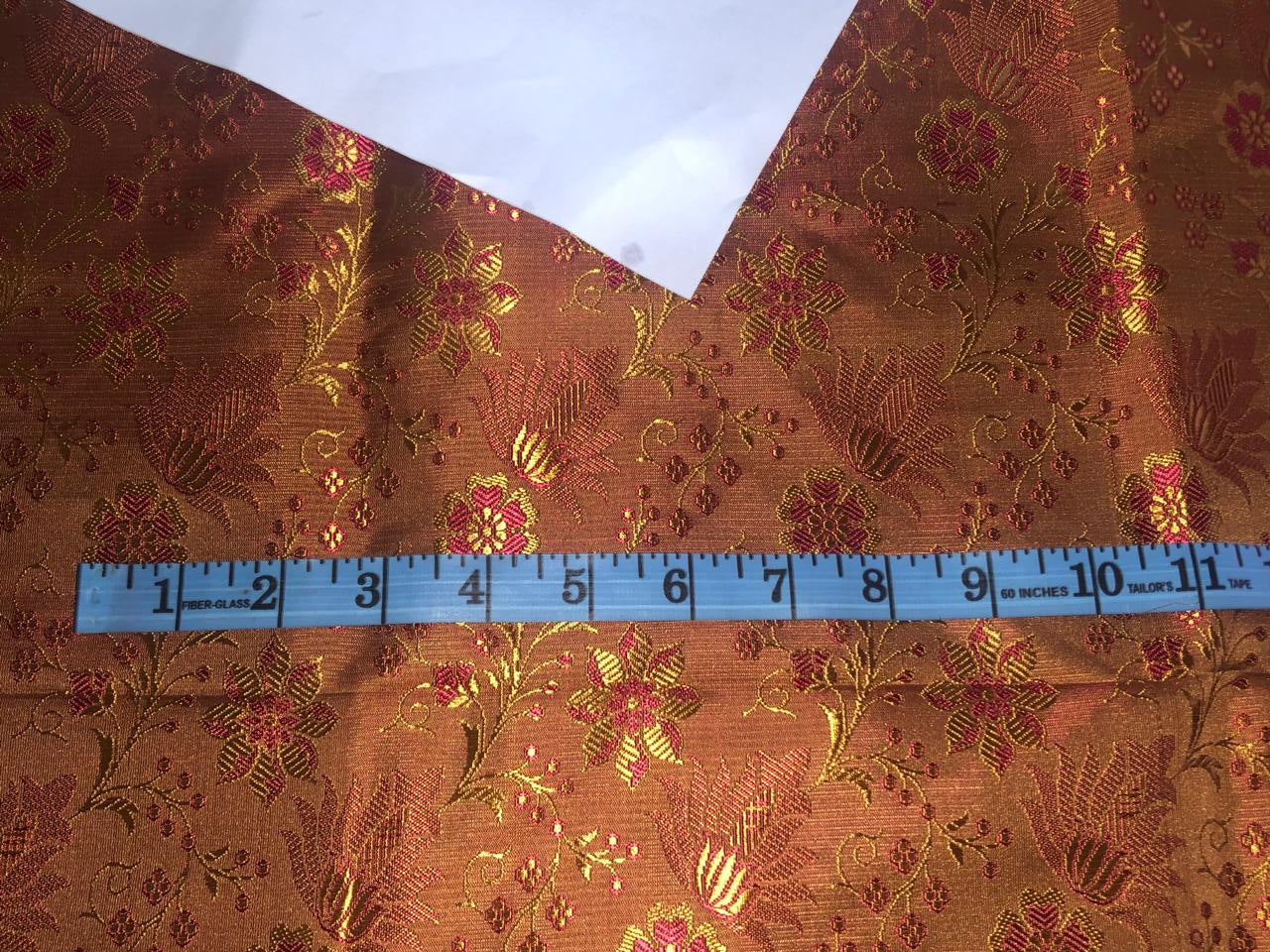 Silk Brocade fabric 44" wide  BRONZE X DEEP SCARLET FLORAL JACQUARD  BRO959[2]