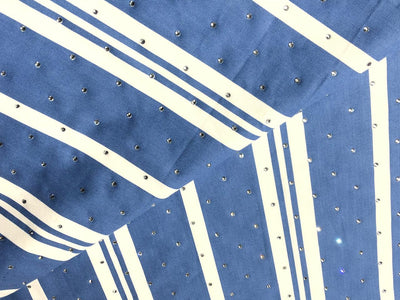 100% Cotton Denim  Fabric 58" wide BLUE WHITE STRIPE WITH RHINESTONES [16862]