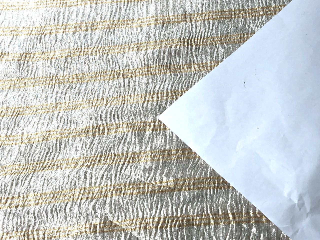 SILK  Crushed MUGA SILK TISSUE STRIPES available in 4 colors crinkle gold x gold stripe/dark ivory x copper/golden cream x silver/silver x gold