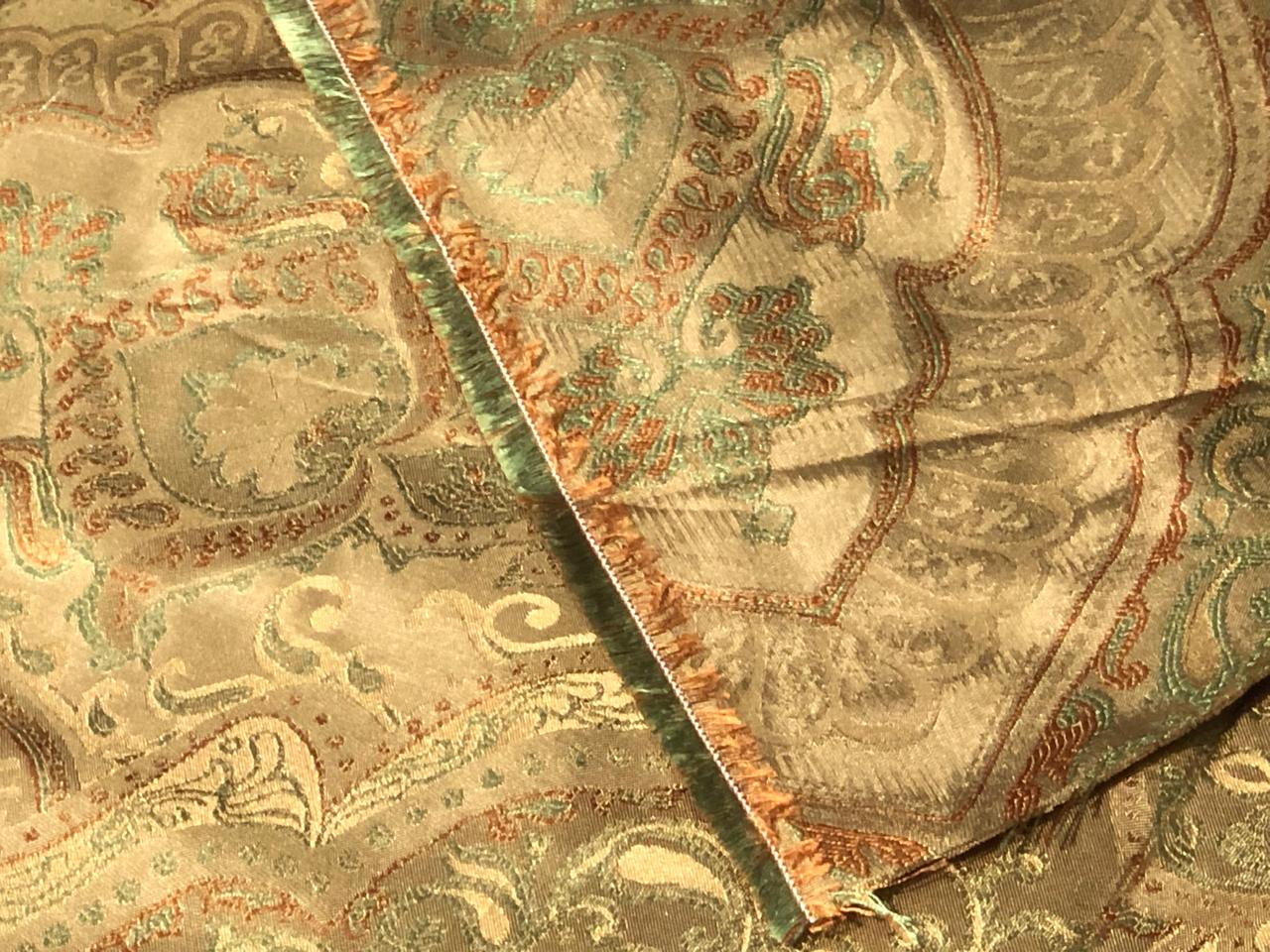 Silk taffeta jacquard fabric REVERSABLE GOLDEN BEIGE / GREEN AND MUSTARD DAMASK 54" WIDE TAFJ27C