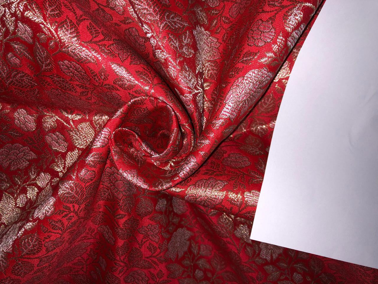 Silk Brocade Fabric metallic gold jacquard  44" wide BRO949A available in 3 colors red/peach and pink