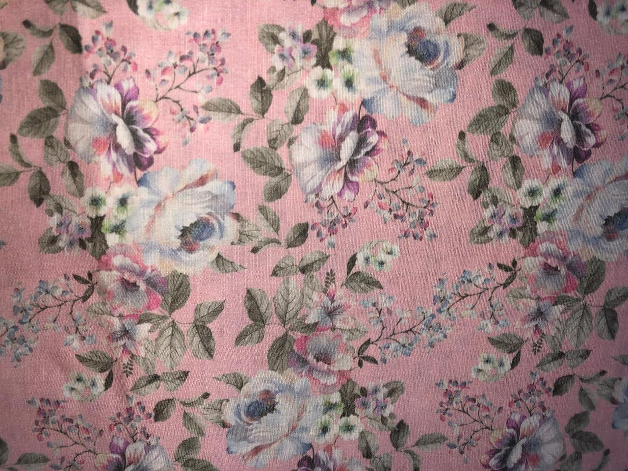 100% linen FLORAL digital print fabric 44" wide PEACH [15963]