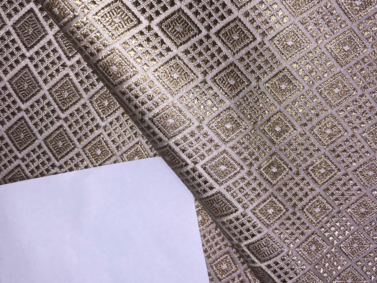 Silk Brocade fabric 44" wide  IVORY WITH METALIC GOLD MOTIF JACQUARD BRO 980 available in 3 designs