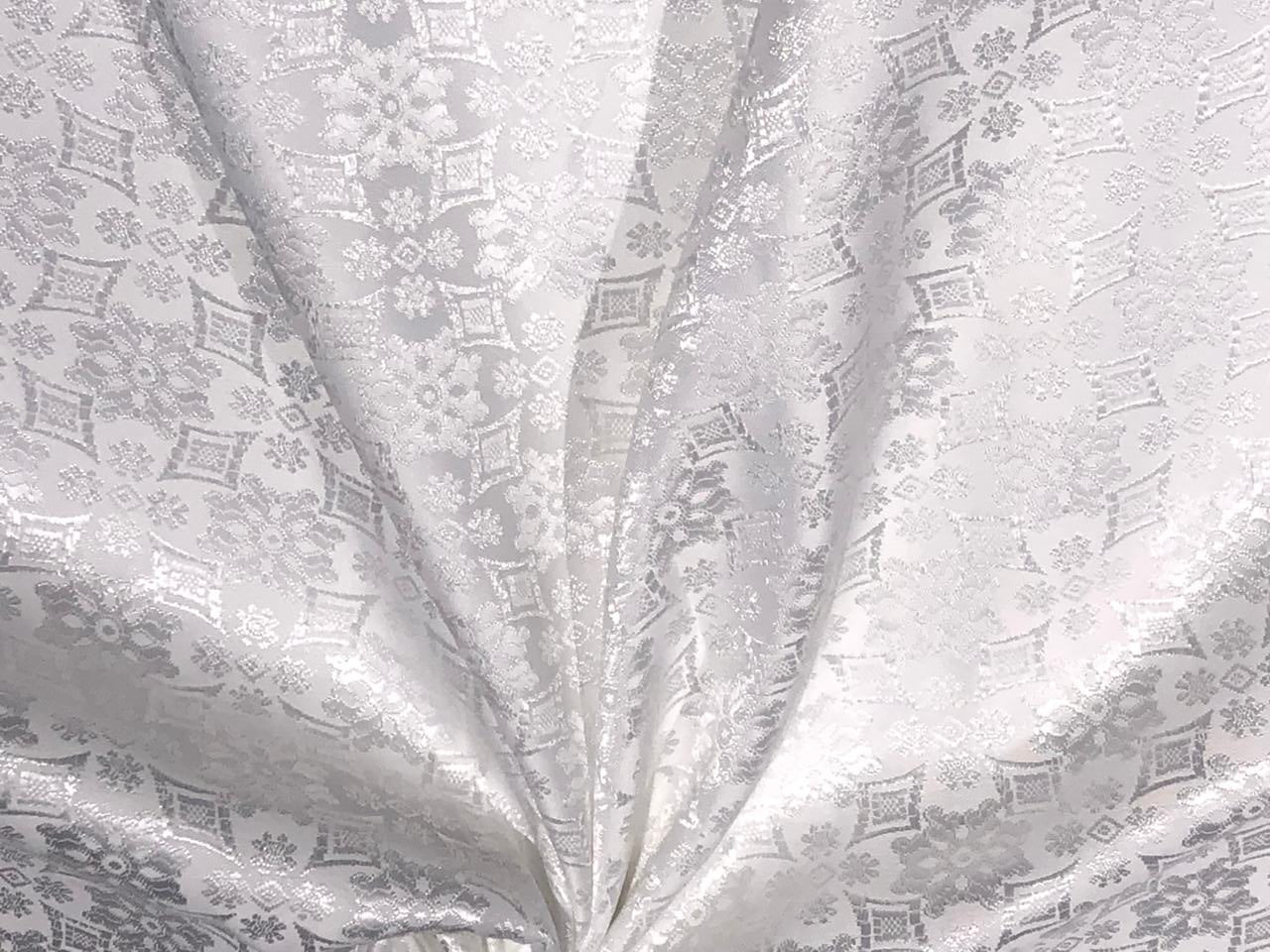 Silk Brocade fabric WHITE SELF  JACQUARD available in 4 DESIGNS GEOMETRIC FLORAL/FLORAL VINE/PAISLEY AND GEOMETRIC TRIANGLES  BRO961