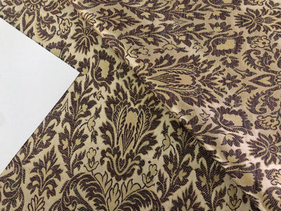 Silk Brocade fabric floral  jacquard  available in 2 colors gold with pink and blue / gold with red and grey BRO1005[1/2]