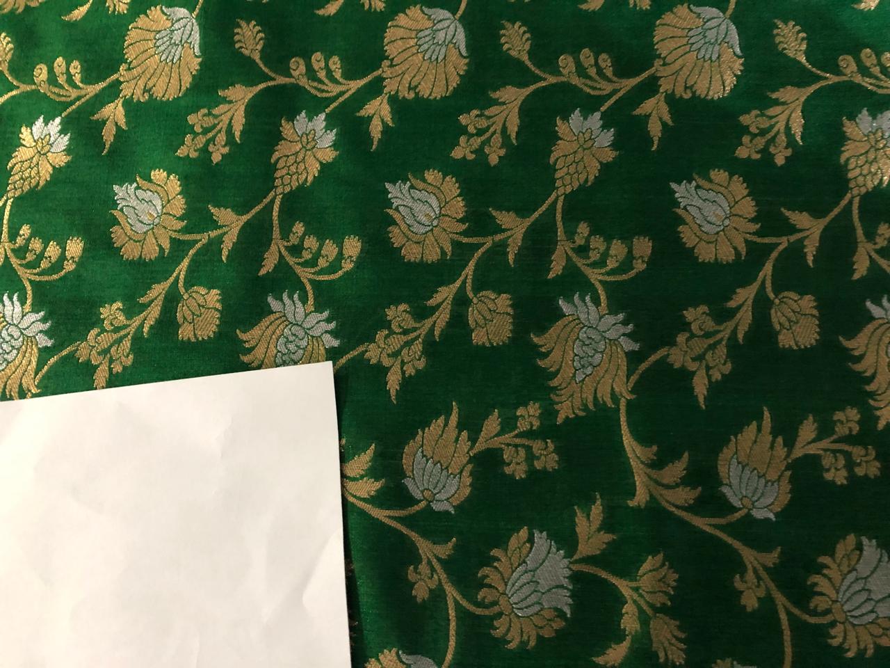 Silk Brocade fabric 44" wide   floral Jacquard with metallic gold and silver available in 2 colors green and navy   BRO937[4/5]