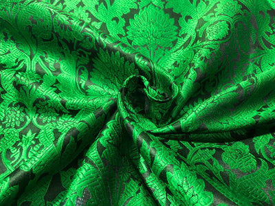 Silk Brocade fabric GREEN WITH BLACK  floral   jacquard  BRO1000[4]