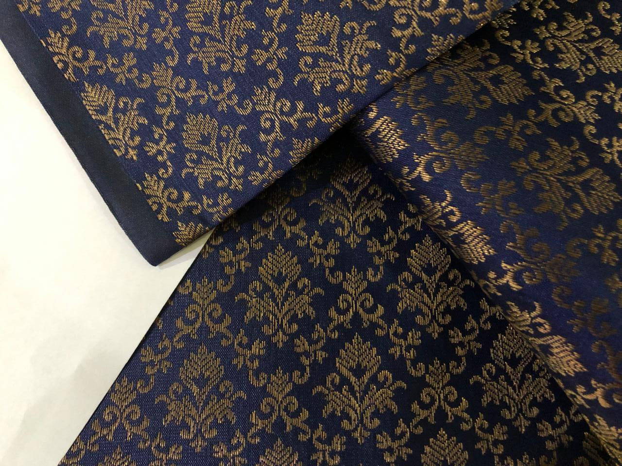 Silk Brocade fabric INK BLUE color with metallic antique gold 58" wide BRO935[1]