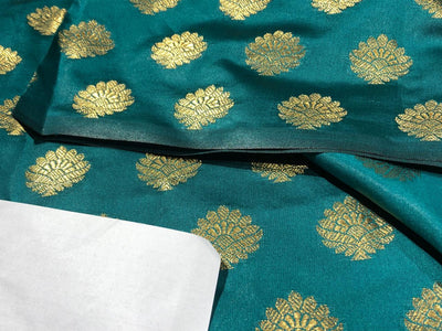 Silk Brocade fabric with Metallic gold motif Jacquard  44" wide  available in 5 colors DARK BOTTLE GREEN/ GREEN/ GOLDEN BEIGE BLUE and KINGFISHER BLUE BRO928