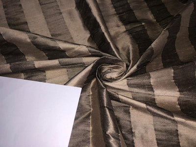 100% Pure SILK Dupioni FABRIC  Sand Gold and crushed Taupe Stripes 54" wide DUPS14[2]