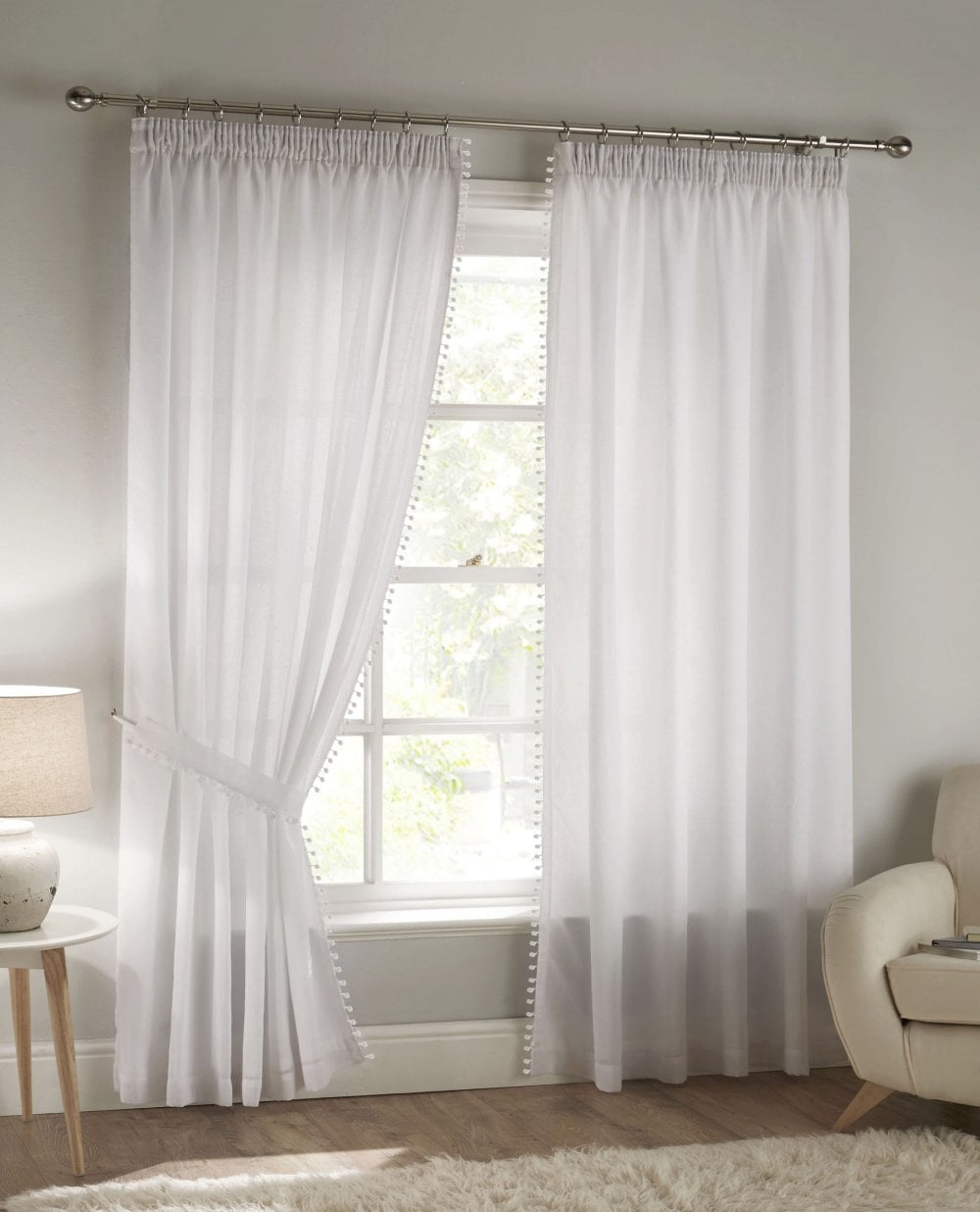 100% Cotton Gauze Tab Curtain, 44 inches X 108 inches*IVORY  colour Tab OR Rod top OR Pencil Pleated OR Rod Top With Fringe Sheer Curtains