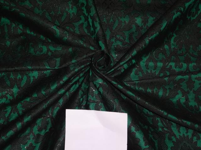 PURE SILK BROCADE FABRIC DARK GREEN WITH BLACK