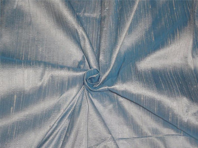 100% PURE SILK DUPIONI FABRIC DUSTY BLUE IVORY SHOT colour 54&quot; wide WITH SLUBS*