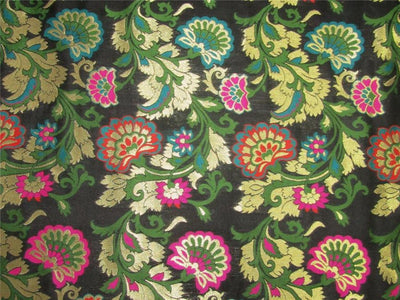 Brocade fabric black ,pink ,green and metallic gold color 44&quot;wide