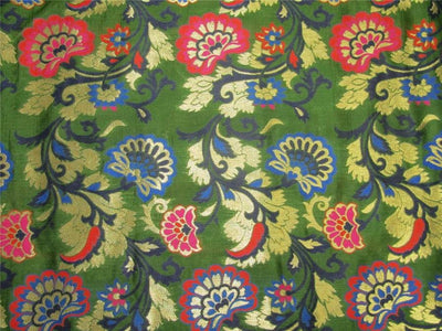 Brocade fabric redish orange ,blue ,green and metal gold color 44&quot;wide