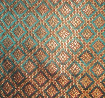 Brocade fabric green,red x metallic gold color 44&quot;wide