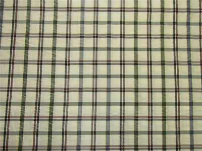 Silk taffeta fabric checks cream/grey black/brown /green TAF#C56[3] 54&quot; wide