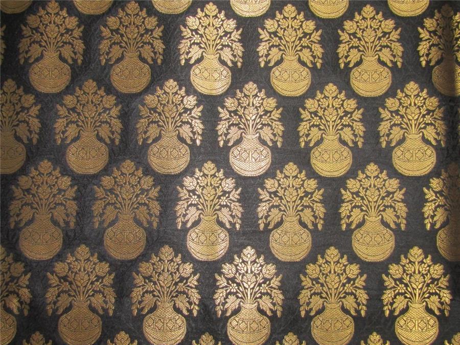 Silk Brocade fabric black x metallic gold color 44&quot; wide