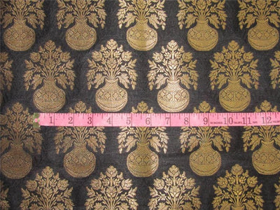 Silk Brocade fabric black x metallic gold color 44&quot; wide