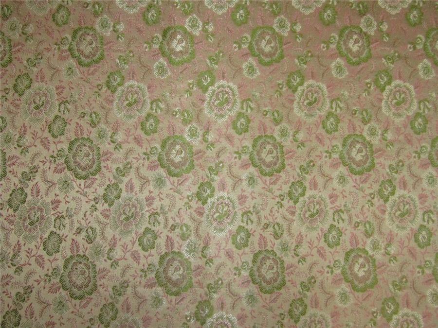 Silk Brocade fabric beige pink and green 44&quot;