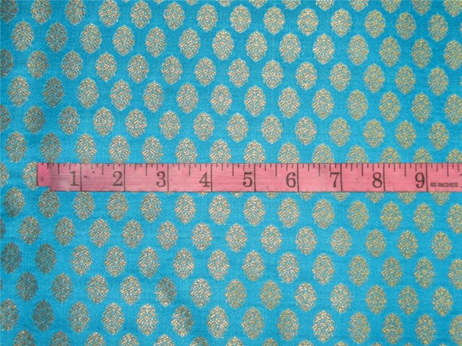 Brocade fabric aqua blue and metallic gold 44&quot;wide