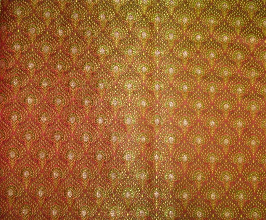 Silk brocade fabric red/green/yellow &amp; metallic gold 44" wide BRO657[2]