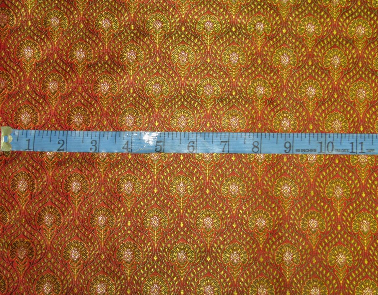 Silk brocade fabric red/green/yellow &amp; metallic gold 44" wide BRO657[2]