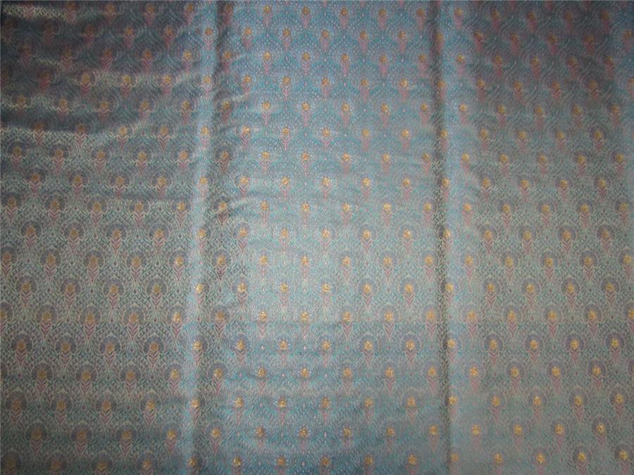 silk brocade fabric blue / pink &amp; metallic gold 44" wide BRO657[1]