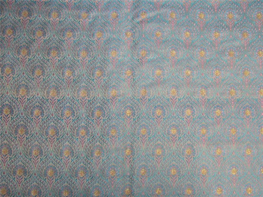 silk brocade fabric blue / pink &amp; metallic gold 44" wide BRO657[1]