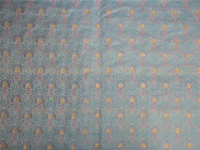 silk brocade fabric blue / pink &amp; metallic gold 44" wide BRO657[1]